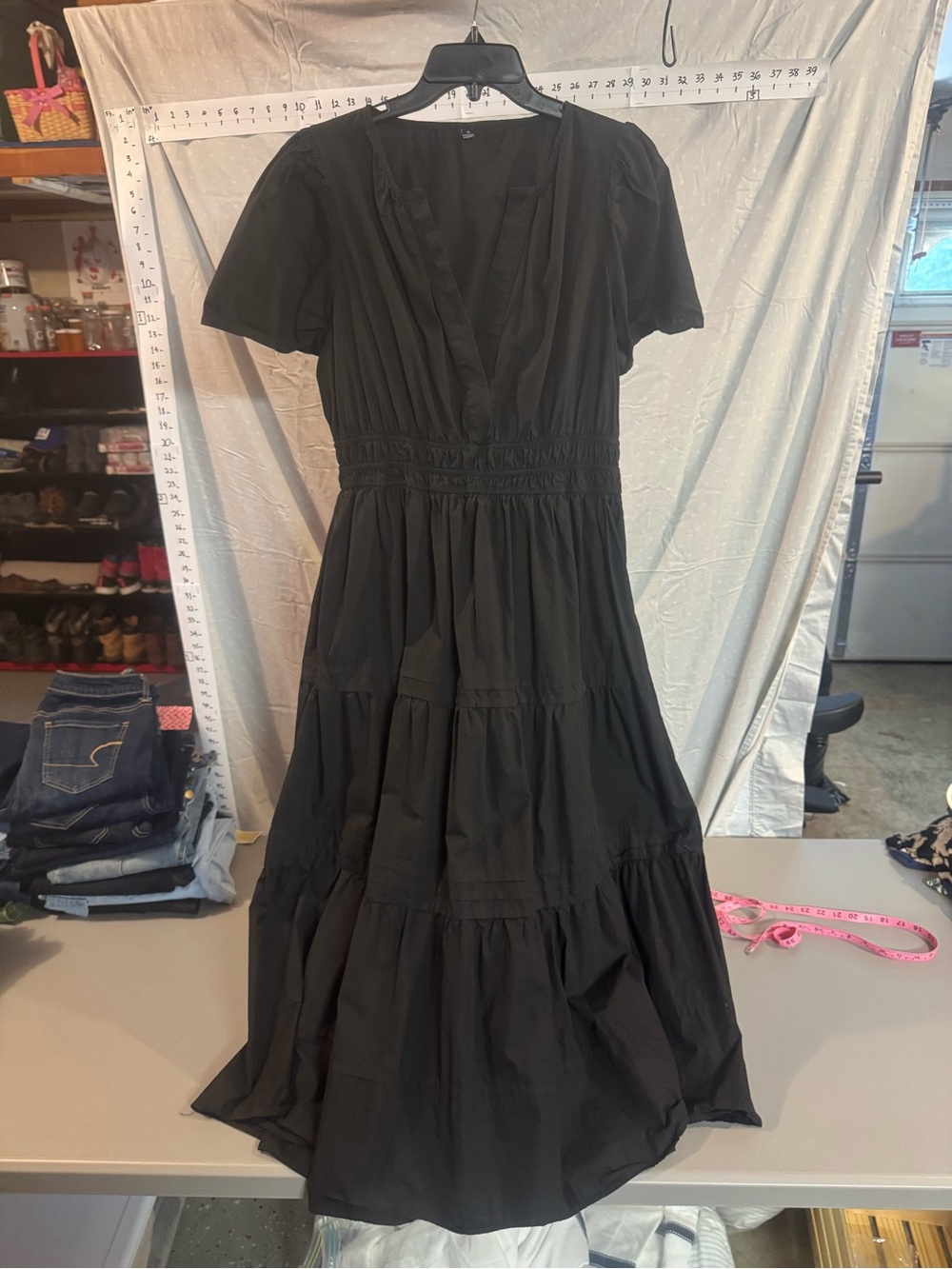 Black V-Neck Tiered Midi Dress - Somerset style